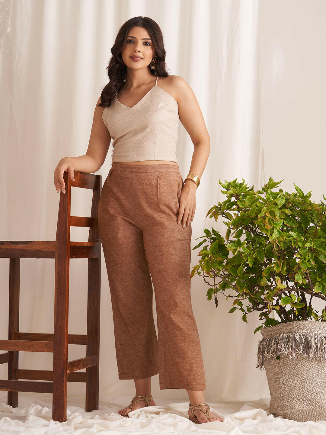 Linen Blend Pull-On Pants
